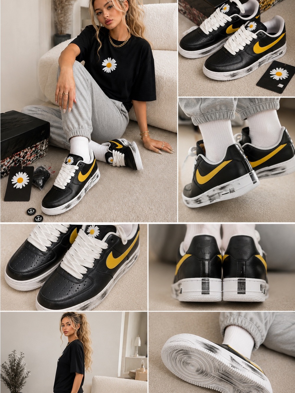 Nike Black Leather Sneakers with Teal Swoosh